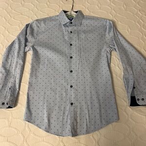 Isaac Mizrahi Boys Button Down.  light Blue with Dark Blue Pattern